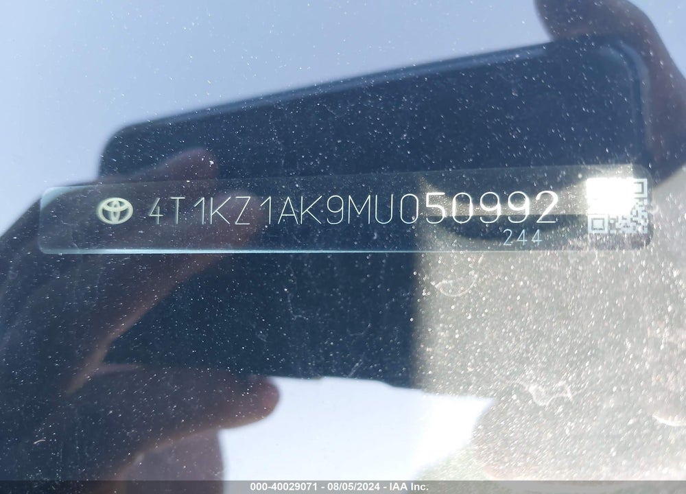 2021 TOYOTA CAMRY XSE V6 VIN: 4T1KZ1AK9MU050992