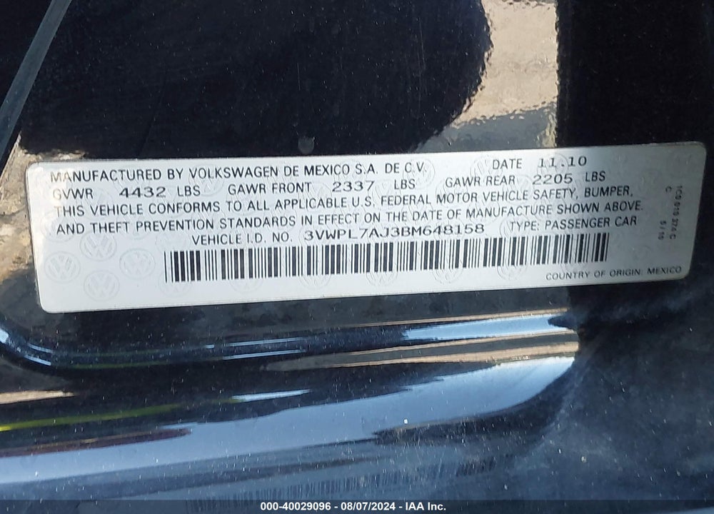 2011 VOLKSWAGEN JETTA SPORTWAGEN 2.0L TDI VIN: 3VWPL7AJ3BM648158