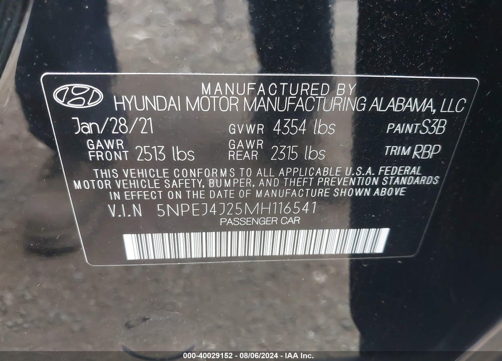 2021 HYUNDAI SONATA SEL PLUS VIN: 5NPEJ4J25MH116541