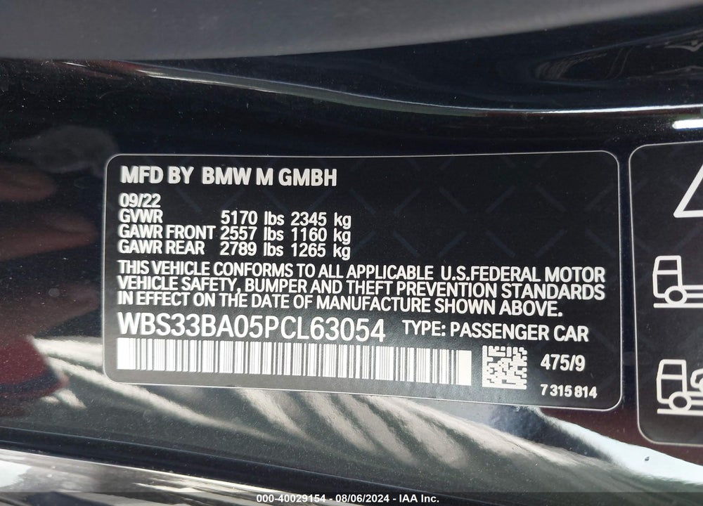 2023 BMW M4 COMPETITION XDRIVE VIN: WBS33BA05PCL63054