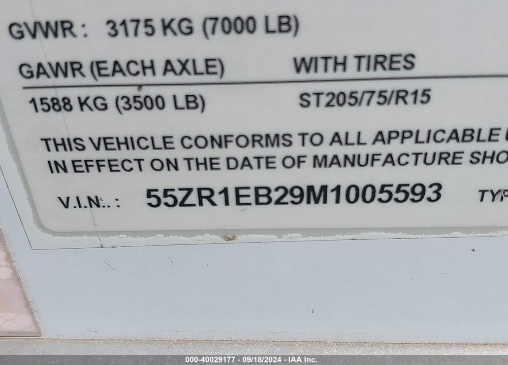 2021 R AND M OTHER VIN: 55ZR1EB29M1005593