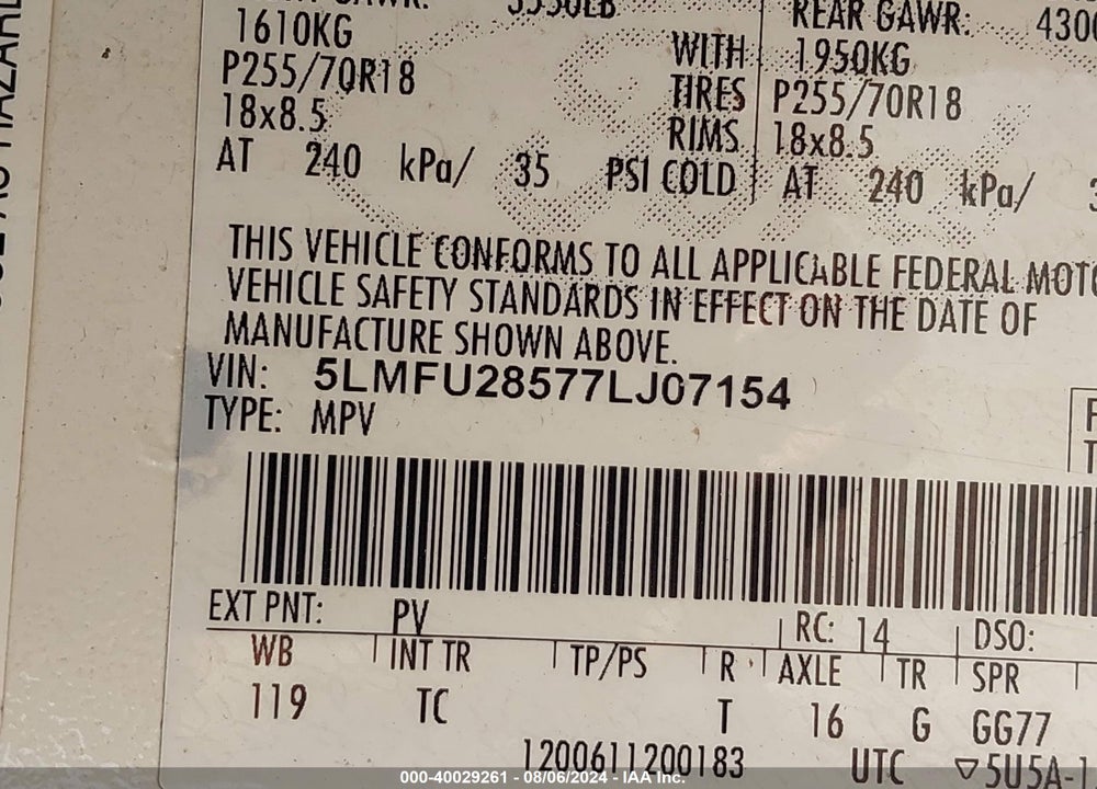 2007 LINCOLN NAVIGATOR ULTIMATE VIN: 5LMFU28577LJ07154