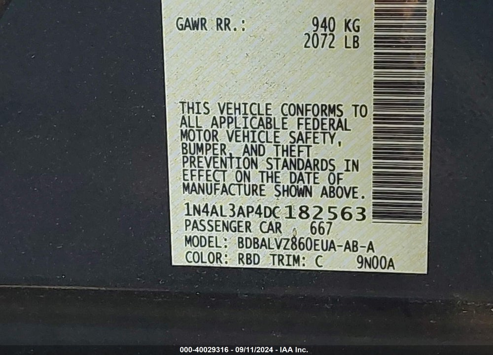 2013 NISSAN ALTIMA 2.5 SL VIN: 1N4AL3AP4DC182563