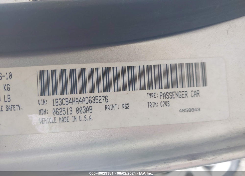 2010 DODGE CALIBER SXT VIN: 1B3CB4HA4AD635276