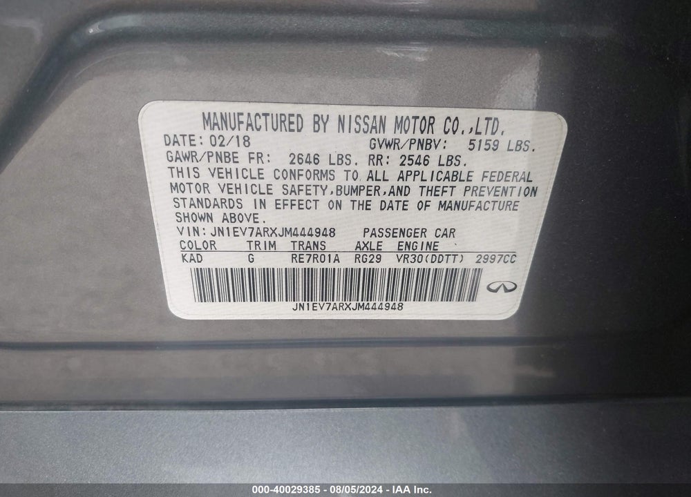2018 INFINITI Q50 3.0T SPORT VIN: JN1EV7ARXJM444948