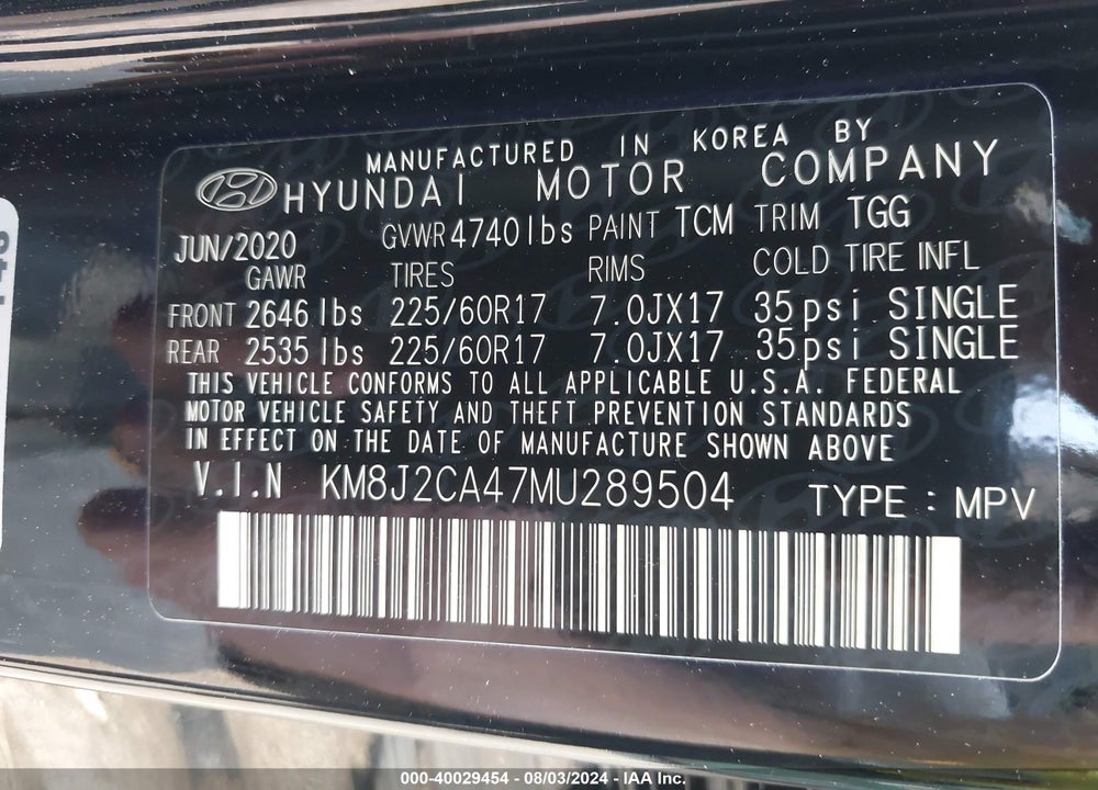 2021 HYUNDAI TUCSON SE VIN: KM8J2CA47MU289504