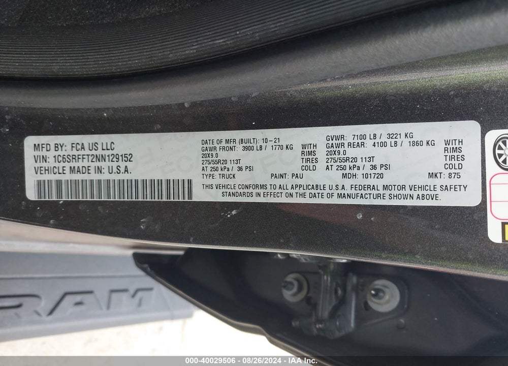 2022 RAM 1500 VIN: 1C6SRFFT2NN129152