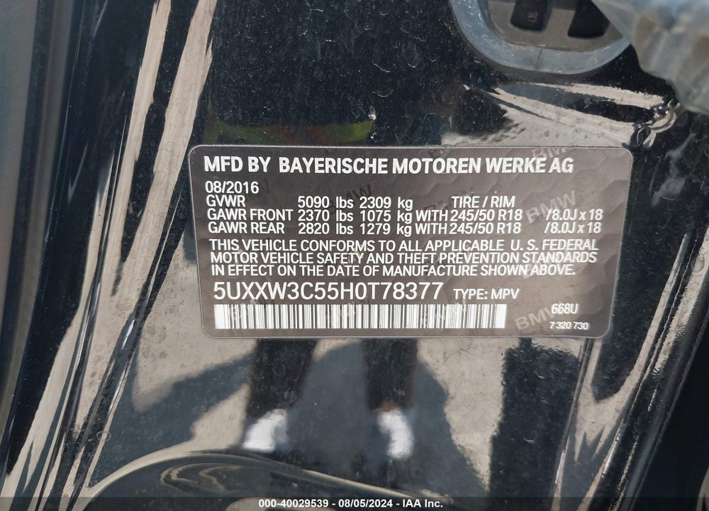 2017 BMW X4 XDRIVE28I VIN: 5UXXW3C55H0T78377