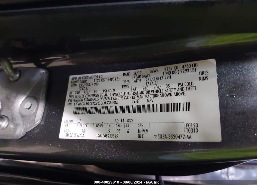 2014 FORD ESCAPE SE VIN: 1FMCU9GX2EUA72905
