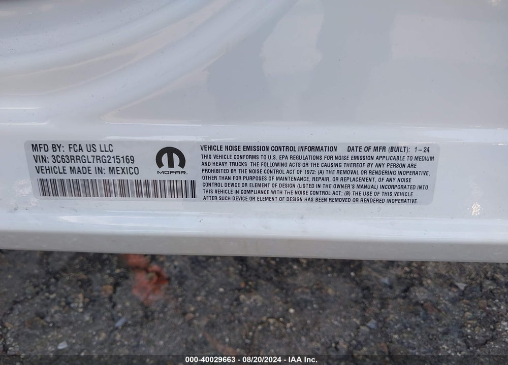 2024 RAM 3500 TRADESMAN  4X4 8' BOX VIN: 3C63RRGL7RG215169