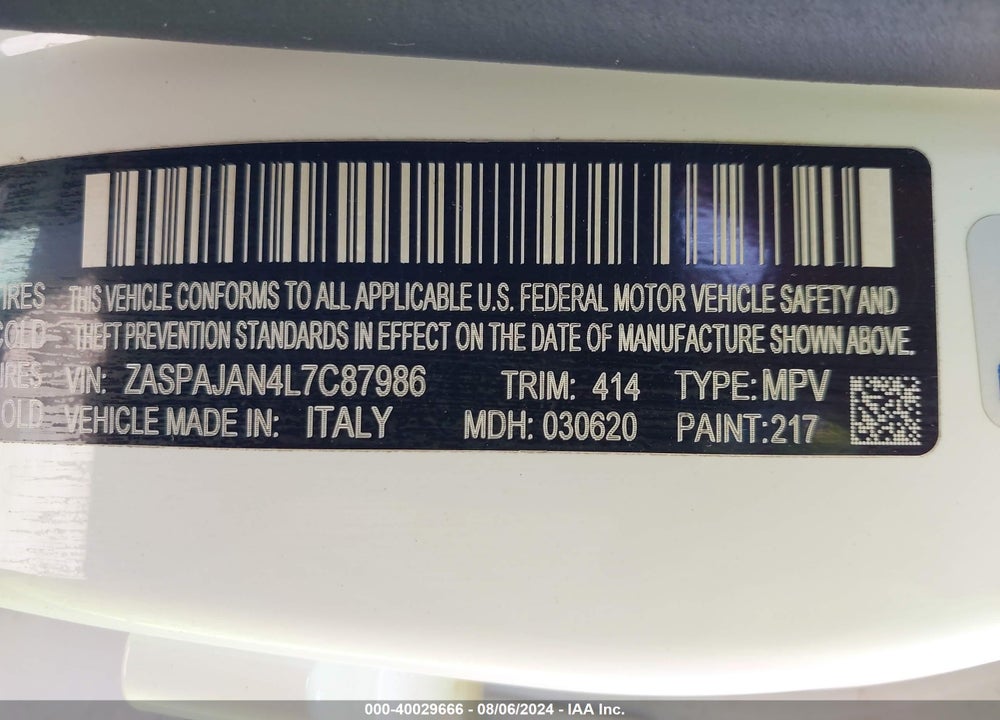 2020 ALFA ROMEO STELVIO VIN: ZASPAJAN4L7C87986