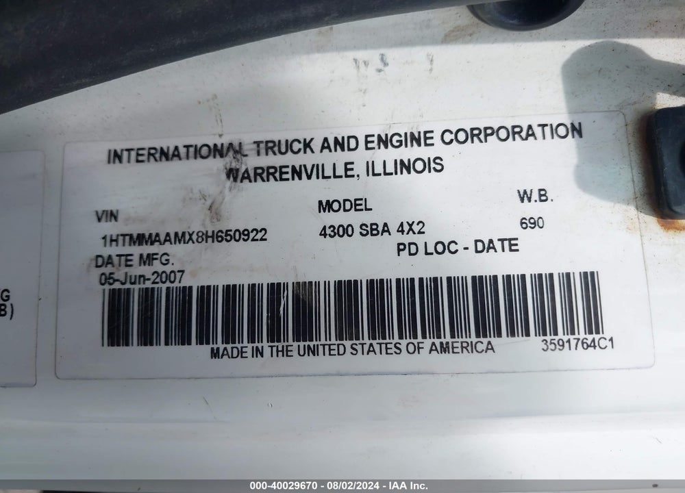 2008 INTERNATIONAL 4000 4300 VIN: 1HTMMAAMX8H650922