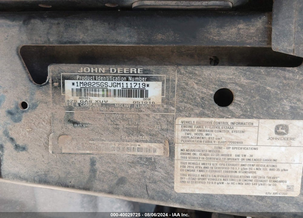 2016 JOHN DEERE OTHER VIN: 1M0825GSJGM111719
