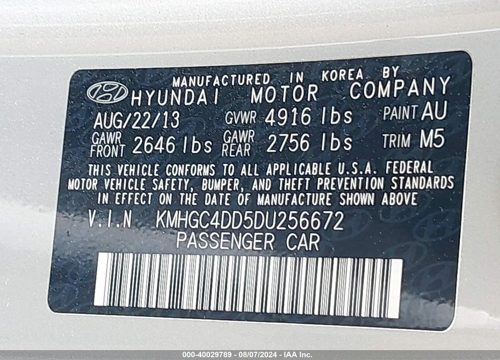 2013 HYUNDAI GENESIS 3.8 VIN: KMHGC4DD5DU256672