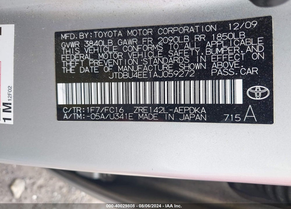 2010 TOYOTA COROLLA LE VIN: JTDBU4EE1AJ059272