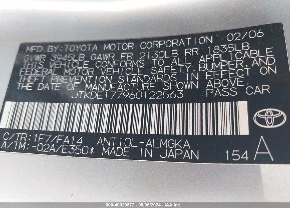 2006 SCION TC VIN: JTKDE177960122563