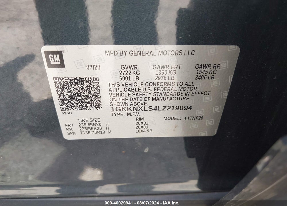 2020 GMC ACADIA AWD DENALI VIN: 1GKKNXLS4LZ219094