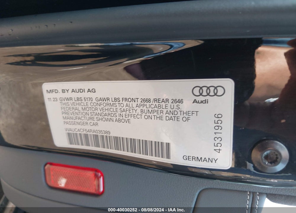 2024 AUDI S5 SPORTBACK PREMIUM PLUS TFSI QUATTRO TIPTRONIC VIN: WAUC4CF54RA035389