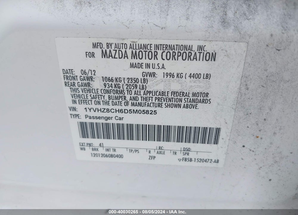 2013 MAZDA 6 I GRAND TOURING VIN: 1YVHZ8CH6D5M05825