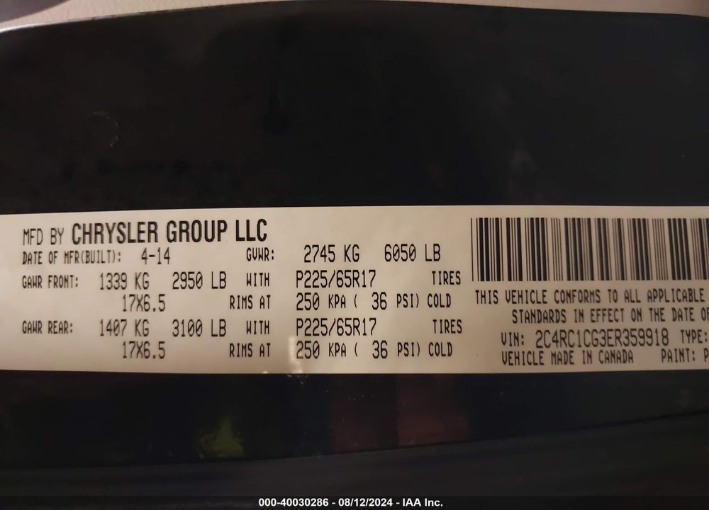 2014 CHRYSLER TOWN & COUNTRY TOURING-L VIN: 2C4RC1CG3ER359918