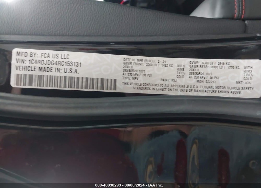 2024 DODGE DURANGO VIN: 1C4RDJDG4RC153131