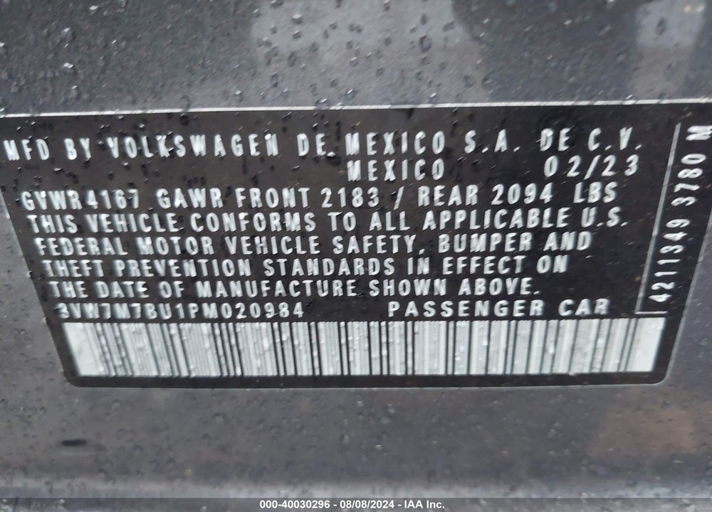 2023 VOLKSWAGEN JETTA 1.5T SE VIN: 3VW7M7BU1PM020984