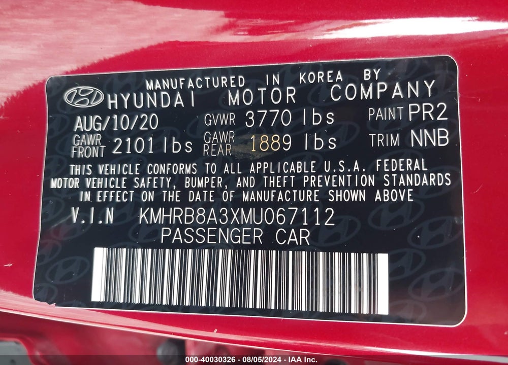 2021 HYUNDAI VENUE VIN: KMHRB8A3XMU067112