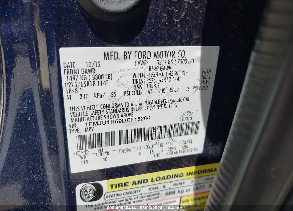 2013 FORD EXPEDITION XLT VIN: 1FMJU1H59DEF15288