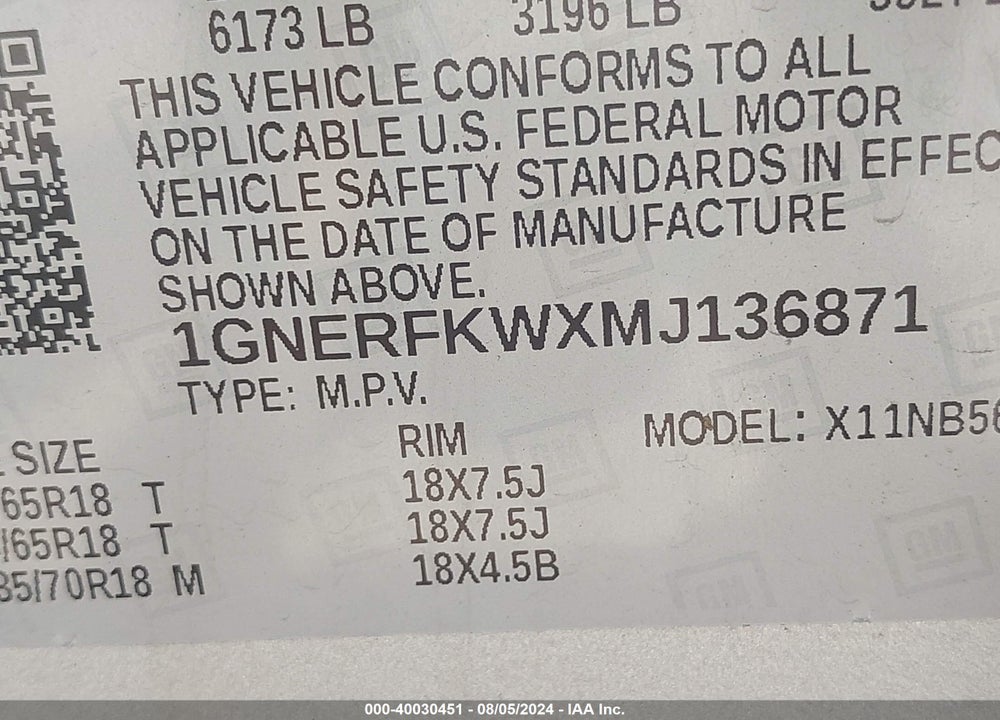 2021 CHEVROLET TRAVERSE FWD LS VIN: 1GNERFKWXMJ136871