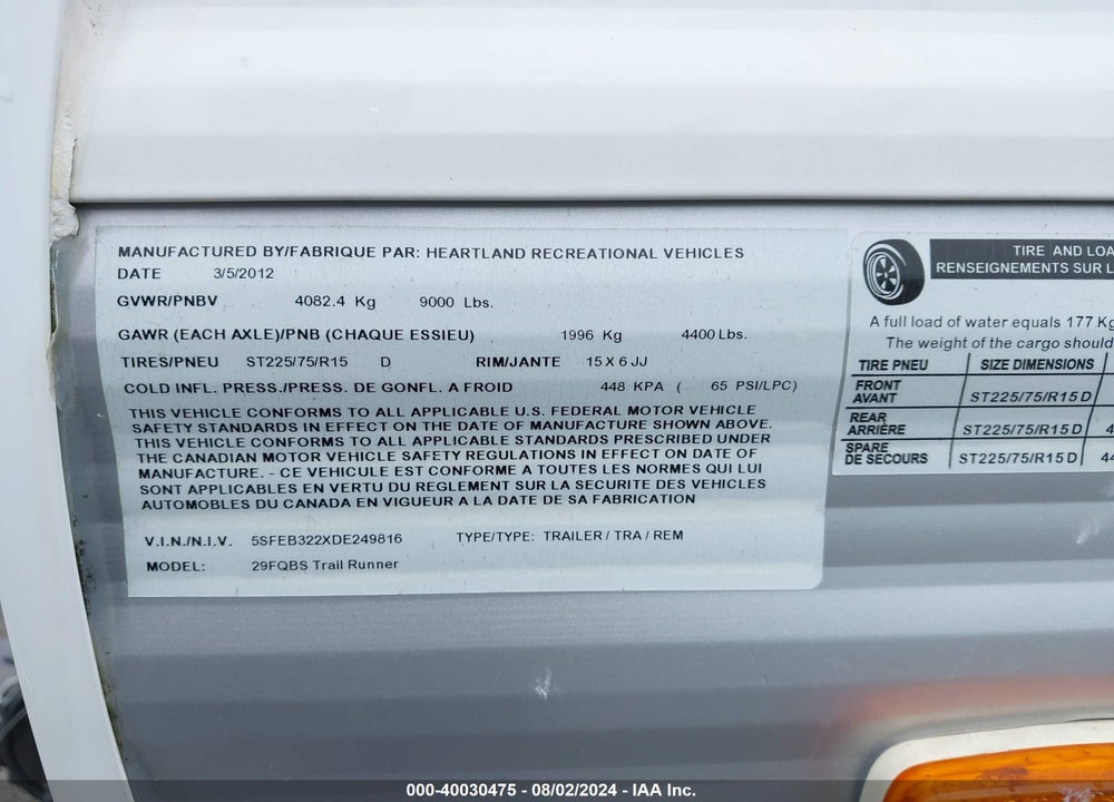 2013 TRAIL RUNNER OTHER VIN: 5SFEB322XDE249816