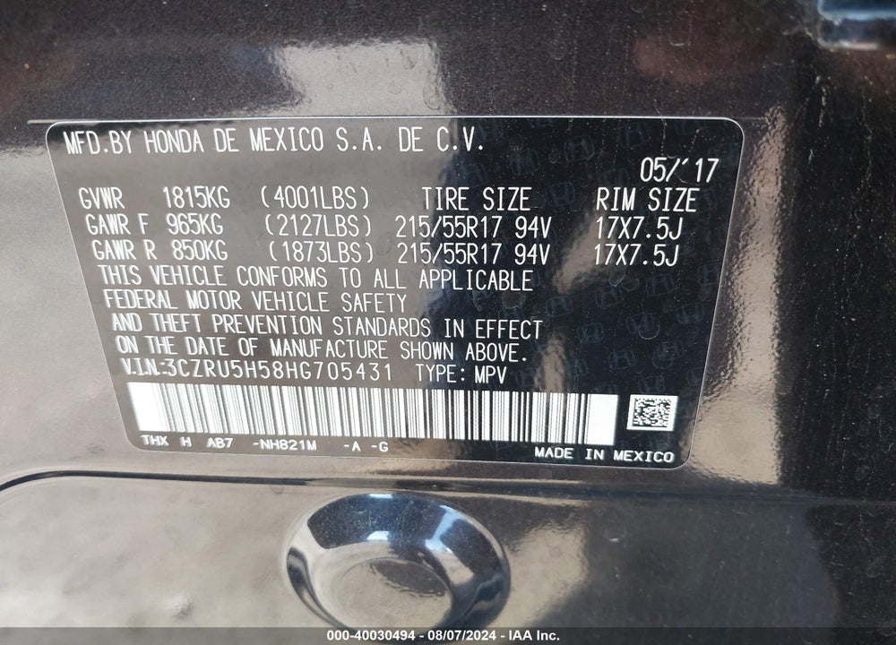 2017 HONDA HR-V EX VIN: 3CZRU5H58HG705431