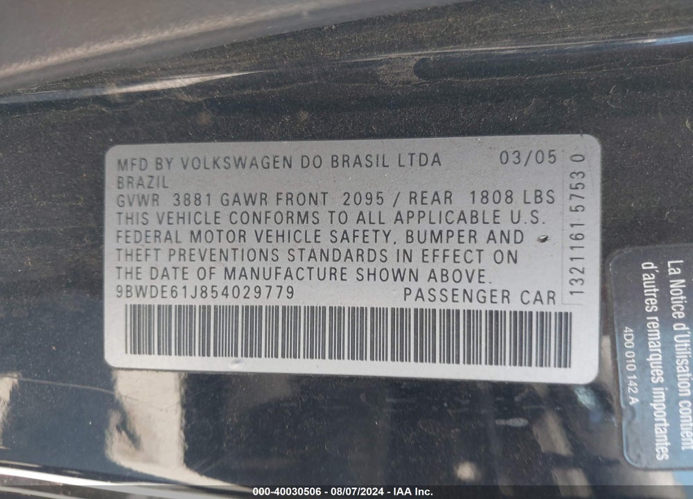 2005 VOLKSWAGEN GTI 1.8T VIN: 9BWDE61J854029779