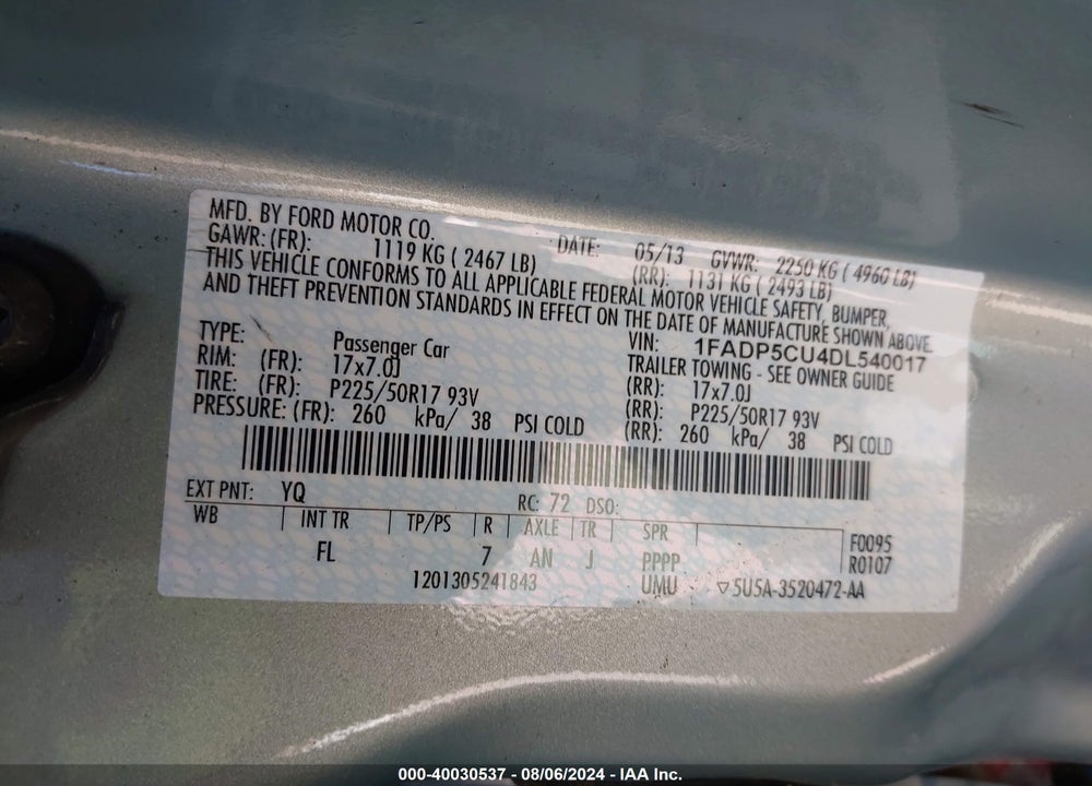 2013 FORD C-MAX ENERGI SEL VIN: 1FADP5CU4DL540017