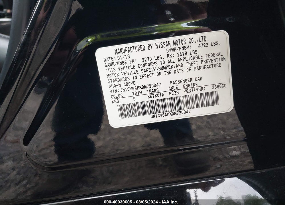 2013 INFINITI G37 JOURNEY VIN: JN1CV6APXDM720047