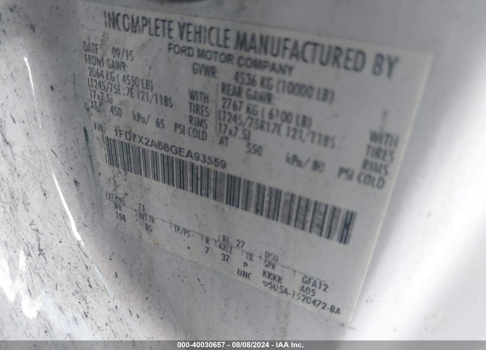 2016 FORD F-250 XL VIN: 1FD7X2A68GEA93559