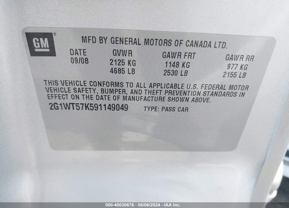 2009 CHEVROLET IMPALA LT VIN: 2G1WT57K591149049