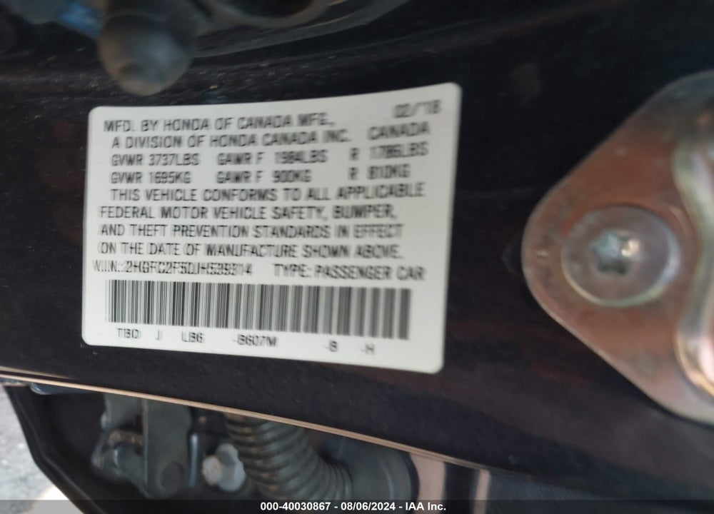 2018 HONDA CIVIC LX VIN: 2HGFC2F50JH539314