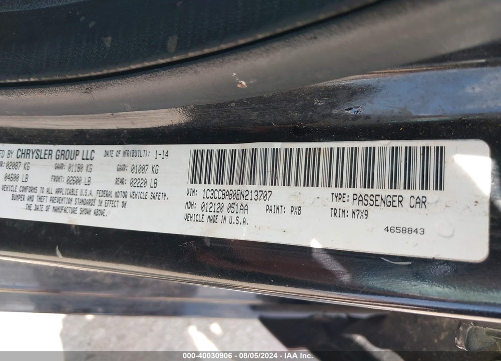 2014 CHRYSLER 200 LX VIN: 1C3CCBAB0EN213707