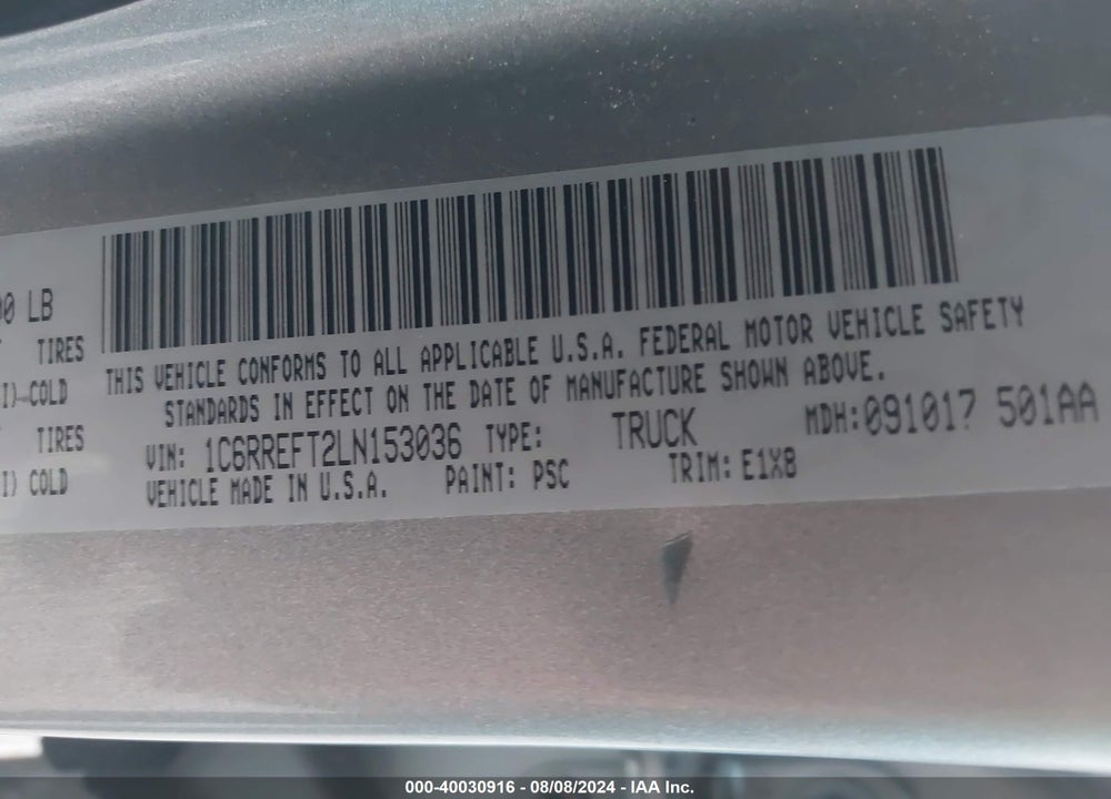 2020 RAM 1500 LONE STAR 4X2 5'7 BOX VIN: 1C6RREFT2LN153036