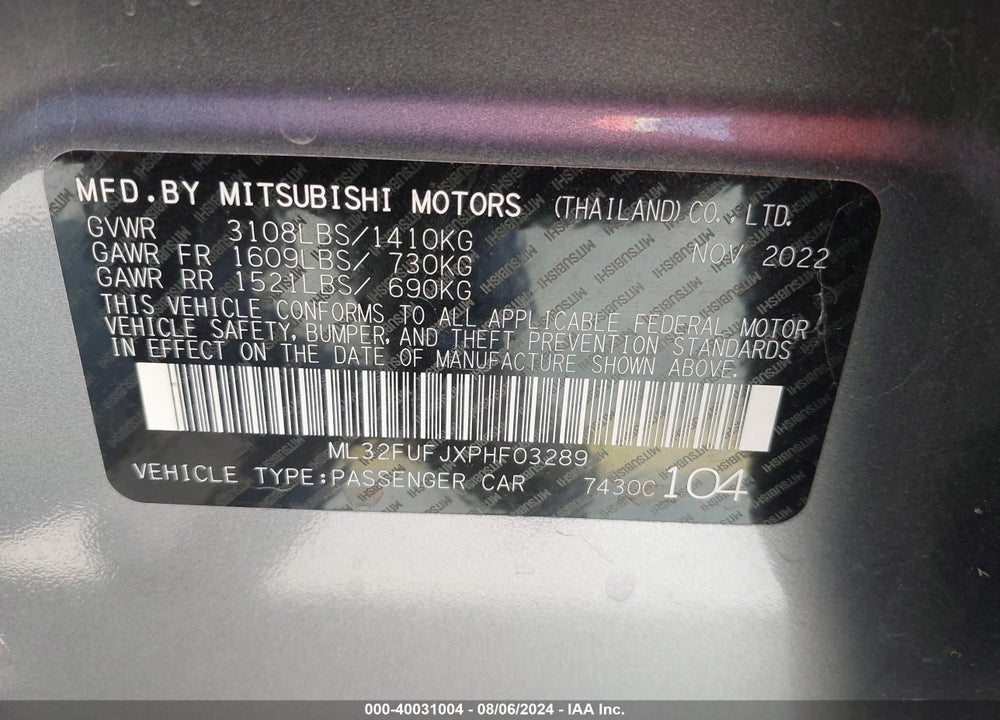 2023 MITSUBISHI MIRAGE G4 LE VIN: ML32FUFJXPHF03289