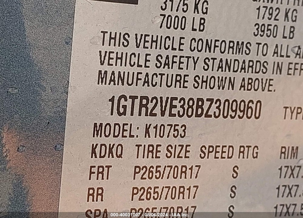 2011 GMC SIERRA 1500 SLE VIN: 1GTR2VE38BZ309960