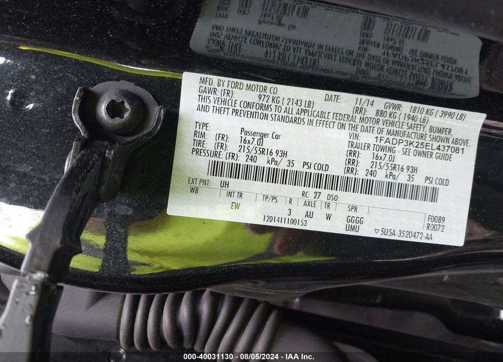 2014 FORD FOCUS SE VIN: 1FADP3K25EL437081