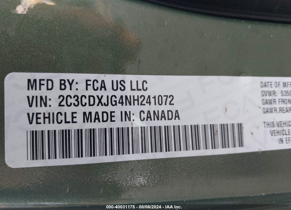 2022 DODGE CHARGER SXT AWD VIN: 2C3CDXJG4NH241072