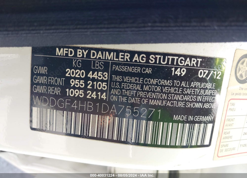 2013 MERCEDES-BENZ C 250 LUXURY/SPORT VIN: WDDGF4HB1DA755271