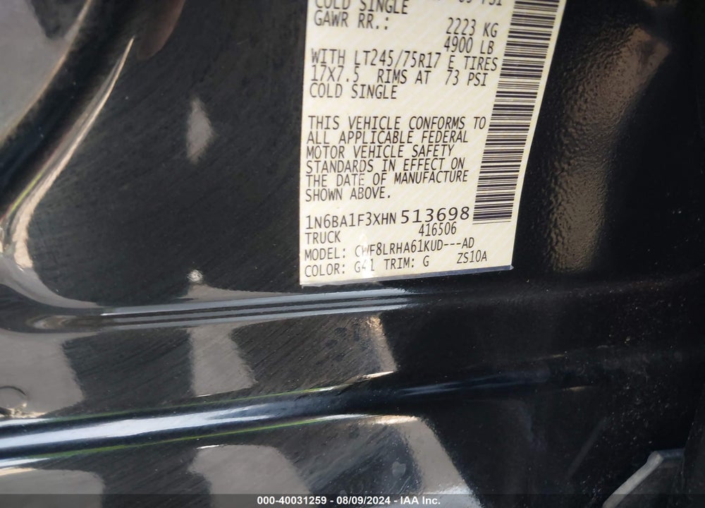 2017 NISSAN TITAN XD S DIESEL VIN: 1N6BA1F3XHN513698