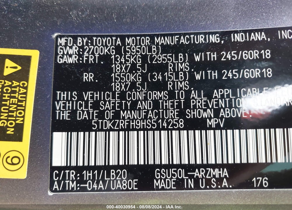 2017 TOYOTA HIGHLANDER XLE VIN: 5TDKZRFH9HS514258