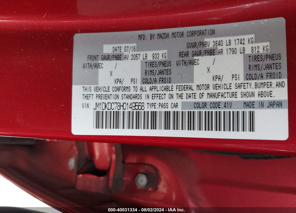 2017 MAZDA CX-3 TOURING VIN: JM1DKDC78H0149568