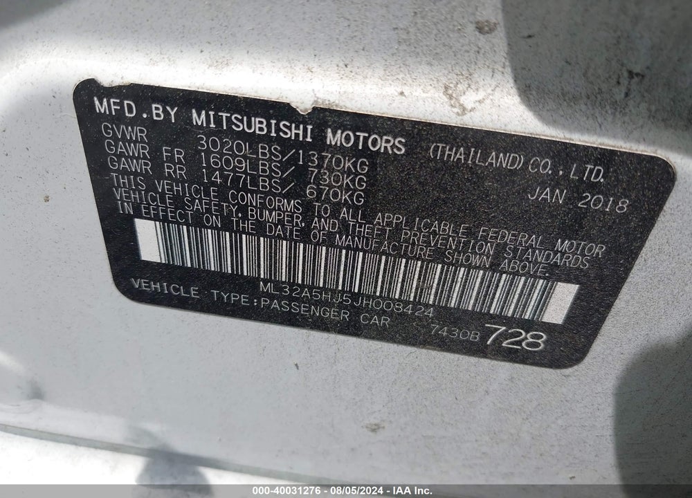 2018 MITSUBISHI MIRAGE GT VIN: ML32A5HJ5JH008424