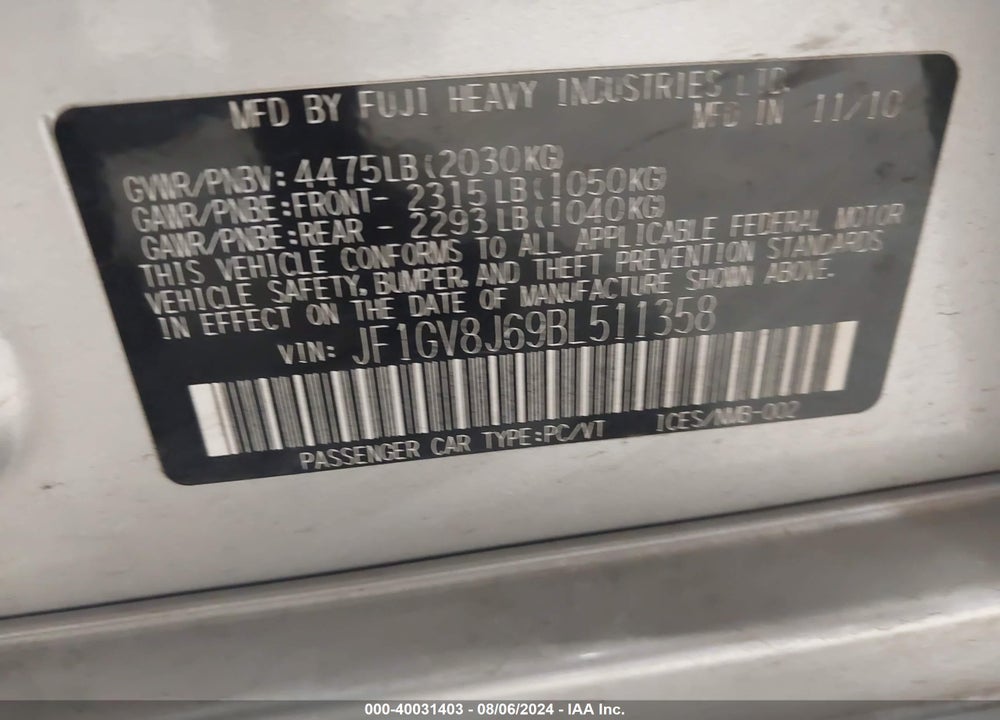 2011 SUBARU IMPREZA WRX STI LIMITED VIN: JF1GV8J69BL511358