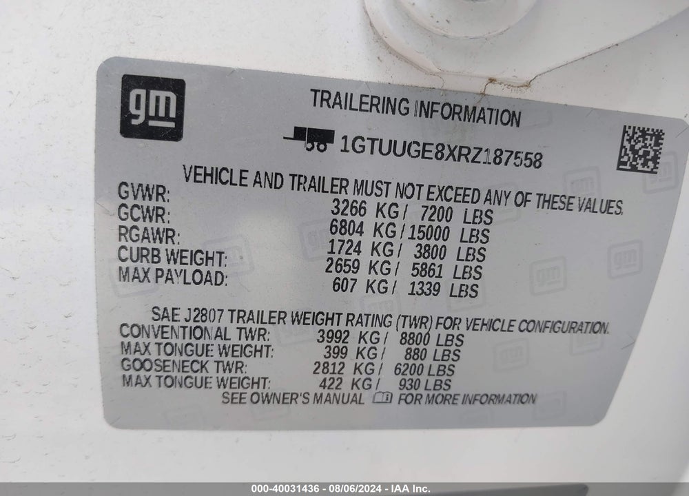 2024 GMC SIERRA 1500 4WD SHORT BOX DENALI VIN: 1GTUUGE8XRZ187558